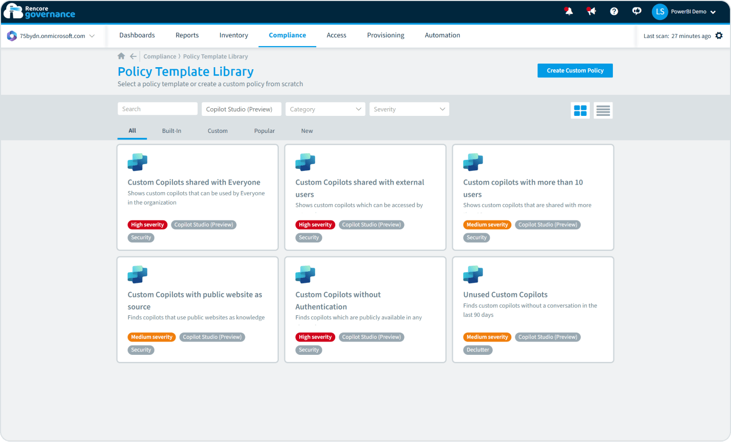 Scan your Copilot agents with Rencore's prebuilt policies